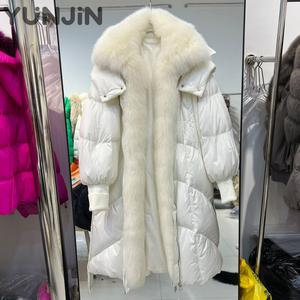 Veste <span class=keywords><strong>longue</strong></span> pour <span class=keywords><strong>femme</strong></span> de haute qualité avec col en fourrure de renard véritable, veste matelassée à capuche en duvet de canard blanc, coupe ample, grande taille, épaisse, pour l'hiver - Product Image 1