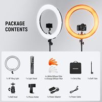 Neewer Lampu Cincin LED 18 Inci dengan Tripod 200cm dan Adaptor Hot Shoe untuk Pencahayaan LED Studio Foto