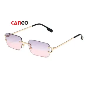 2023 Upscale Homens Personalizado Logotipo óculos de sol homens marca de luxo Moda Pequena Praça Moda Rimless Sun Shades Óculos