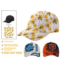 POD Summer 3D Impresión digital Gorra de béisbol Gorra de impresión completa personalizada Pedido mínimo para circunferencia de cabeza grande Tela común