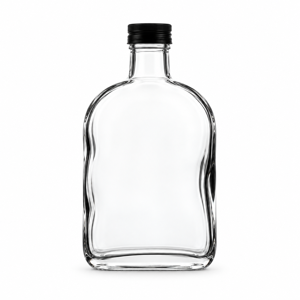 750ml Flat Glass Liquor Flask Bottle with Arched Shoulders for Custom ...
