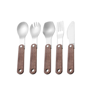 Walnut Wood Folding Cutlery Set 304 Stainless Steel Portable Outdoor Camping Spoon <b>Fork</b> <b>Knife</b> Set Modern Design - Product Image 1