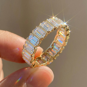 Anillo de Eternidad con Moissanita Corte Esmeralda de 0.5CT, Color D, VVS, Plata de Ley 925, Joyería Amarilla para <span class=keywords><strong>Mujer</strong></span>, Regalos - Product Image 2