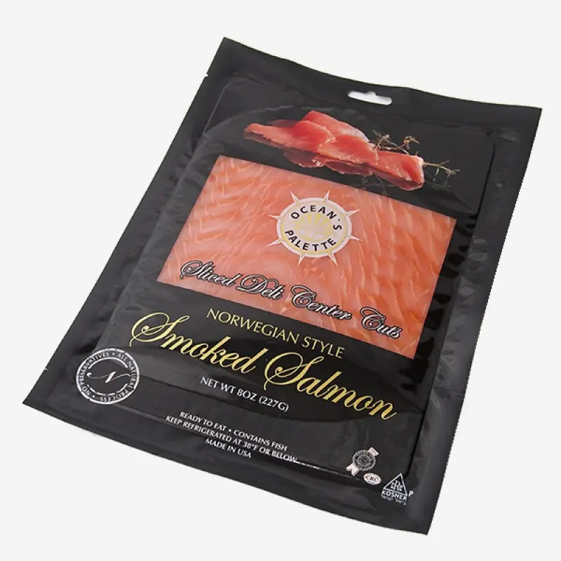 Bolsa de vacío metálica dorada para envasado de mariscos, bolsa de vacío metálica con ranura europea para pescado, salmón ahumado