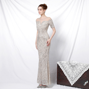 Vestido <span class=keywords><strong>de</strong></span> noche con espalda descubierta para mujer, largo, tela <span class=keywords><strong>de</strong></span> lentejuelas, barato, 18123 - Product Image 2