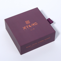 Boîte à bijoux rigide à tiroir coulissant, couleur violet mat, avec logo personnalisé imprimé, pour emballage cadeau de bagues et boucles d'oreilles, vente en gros