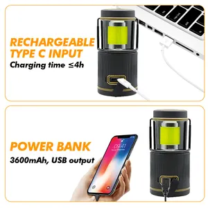 Dapat diisi ulang, 1500LM, 4 mode cahaya, Power Bank, tenda LED tahan air IPX4, lampu berkemah, lentera