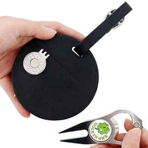 Porte-tee de golf en cuir PU avec 5 tees, étui rond portable, options noir et marron - Product Image 4
