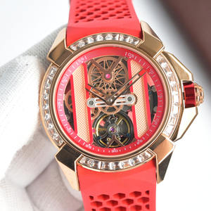 Montre mécanique de luxe pour homme avec lunette sertie de diamants et bracelet en caoutchouc rouge, idéale pour les soirées et le quotidien, montre automatique élégante - Product Image 2
