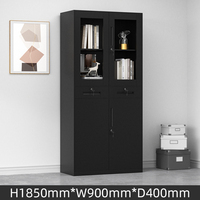 Armoire de rangement en métal pour bureau-Classeur robuste avec 2 tiroirs du milieu et porte en verre pour mobilier de bureau