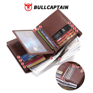 Portefeuille court pour homme BULLCAPTAIN en cuir véritable RFID, luxe classique, portable, vintage, fin, vertical, avec porte-monnaie et porte-cartes - Product Image 2