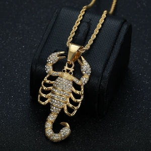 Nouveau Collier Pendentif Hip-Hop en Acier Inoxydable Plaqué Or avec Zircon Incrusté, Motif <span class=keywords><strong>Scorpion</strong></span> <span class=keywords><strong>Roi</strong></span>, Inaltérable - Product Image 2