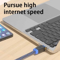 Kabel Ethernet Cat8 RJ45 Berlapis Emas dengan Selubung PVC Kepang Biru Hitam, Kabel Jaringan LAN Kecepatan Tinggi untuk Penggunaan Telekomunikasi