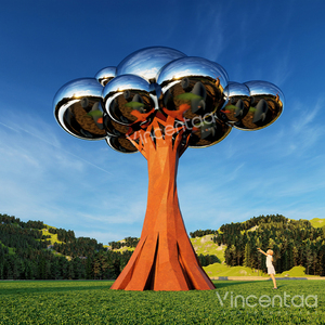 Escultura de Árbol Nube con Espejo de Acero Inoxidable para Jardín Exterior Grande Vincentaa, Escultura de Acero Corten - Product Image 2
