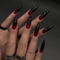Faux ongles à presser Halloween, longs, forme cercueil, noir et orange, motif toile d'araignée fantôme, 24 pièces, pour fête effrayante et déguisement