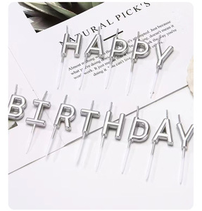 شموع حروف HAPPY BIRTHDAY معدنية بالجملة، طقم 13 قطعة لتزيين الكعك ومستلزمات الحفلات، شموع عيد ميلاد ذهبية وفضية - Product Image 2