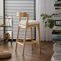 Tabourets de bar en bois massif de style nordique avec dossiers et accoudoirs en cuir ; Chaises hautes de style chinois en bois original pour comptoir de bar