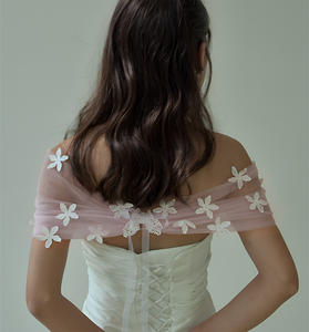 YouLaPan Écharpe de mariée en dentelle, boléro, châle, cape, boléro en maille, châles de mariée, vestes de robe de mariée, boléro à franges, couvre-épaules MG48-P - Product Image 4