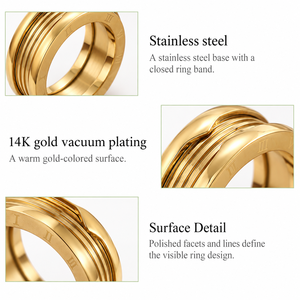 Anillo de acero inoxidable con círculos superpuestos y chapado al vacío en oro de 14K - Product Image 4