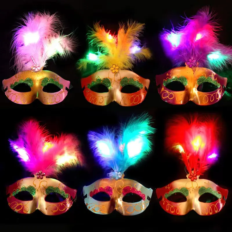 Maschera Cosplay maschera luminosa all'ingrosso Feather Led Light Up Glitter Eye Mask per oggetti di scena per feste di ballo