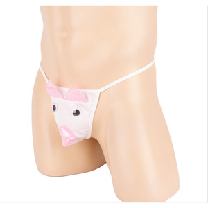 <b>Men's</b> Cute Pig Face <b>Thong</b> Underwear Pinkish White Low-Rise Spandex Nylon Sexy Lingerie For <b>Men</b> - Product Image 1