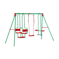 Ensemble de jeu d'extérieur multi-activités pour enfants avec cadre métallique, balançoire, toboggan, échelle en corde, panier de basket et mur d'escalade