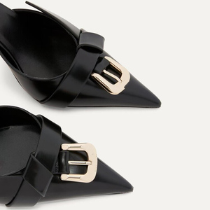 Women Summer Front Belt Knot Sexy Dress Stiletto High Hook Heels Pointy Toe Mules Metal Buckle Breathable Anti-Odor <b>Sandals</b> - Product Image 5