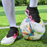 Chaussures de football à crampons hauts FG pour terrain ferme, avec empeigne en maille respirante et imprimé graffiti, pour entraînement en extérieur sur gazon pour hommes