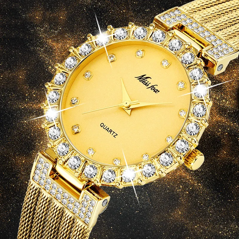 MISSFOX lüks marka bilezik izle büyük laboratuvar elmas bayanlar su geçirmez bilek saatler kadınlar kuvars saat saat