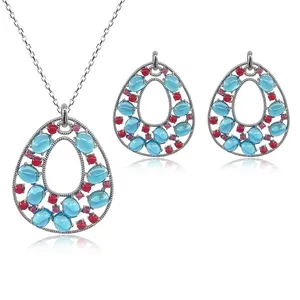 奢侈品锆石珠宝套装混合帕拉伊巴红色红宝石项链耳环珠宝套装