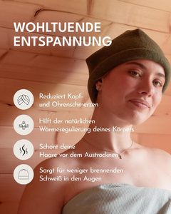 Chapeau de sauna en laine mérinos naturelle, écologique, extensible, de luxe, pour hommes et femmes - Product Image 5