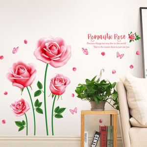 Autocollants muraux romantiques roses chauds pour <span class=keywords><strong>chambre</strong></span> à coucher, salon, autocollants pour télévision, canapé, décoration murale d'arrière-plan, autocollants autocollants - Product Image 2