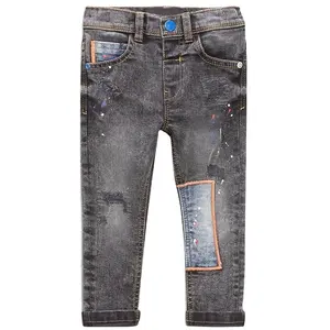 Модные Лоскутные высококачественные детские джинсы с принтом и молнией, новый дизайн