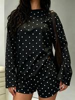 Ensemble deux pièces contrasté BR7037, rayé, col ample, manches longues, short à taille élastique, polyester