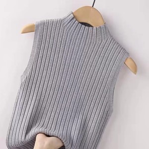 I-0669 Hot Selling Women's Retro Chic Sleeveless <b>Top</b> Summer Casual <b>Striped</b> Knitted <b>Vest</b> Short Length Half Neck Wide Pit Design - Product Image 2