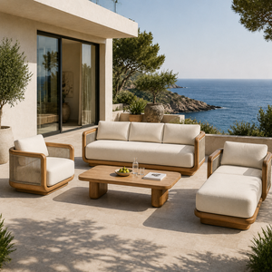 Set Divano da <span class=keywords><strong>Esterno</strong></span> in Teak Impermeabile a Prezzo di Fabbrica, Divano Lounge con Chaise Longue per Resort, Villa e Balcone - Product Image 1
