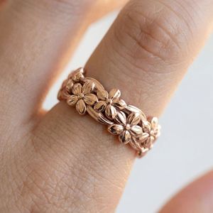 Bagues en or rose et argent avec fleurs pour fiançailles, bijoux unisexes - Product Image 2