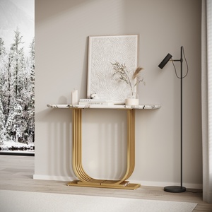 Modern Accent <b>Table</b> 43.3 Inch <b>Marble</b> <b>Top</b> Console <b>Table</b> Living Room Sofa <b>Side</b> Narrow Design - Product Image 3