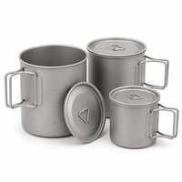 Tasse de camping en titane pur avec couvercle et poignée pliable, pour café et thé, 220ml 380ml 550ml, ultralégère, pour randonnée et glamping