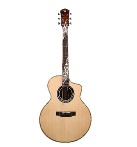 Guitare acoustique haut de gamme en bois massif 41 pouces avec incrustation de paon sculptée à la main, épicéa massif et acajou, guitare folk personnalisée - Product Image 1