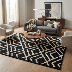 <span class=keywords><strong>Tappeto</strong></span> Geometrico Moderno Bianco e Nero, Moquette Minimalista Scandinava per Soggiorno, Camera da Letto e Sala da Pranzo - Product Image 4