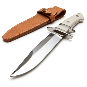 Couteau de survie à lame fixe fait main pour le camping en plein air, outil robuste en acier inoxydable, couteau utilitaire de terrain type Bowie avec manche en os blanc - Product Image 1