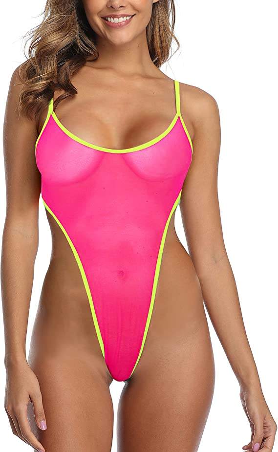 Costume Da Bagno Intero Sexy Con Rete Trasparente - Monokini Donna, Taglio Alto, Perizoma