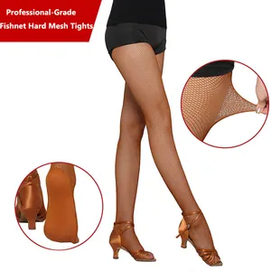Professional Latin Dance Fishnet Tights Seamless Padded Footed Stockings High Waist Nude Small Hole Anti-Slip Socks