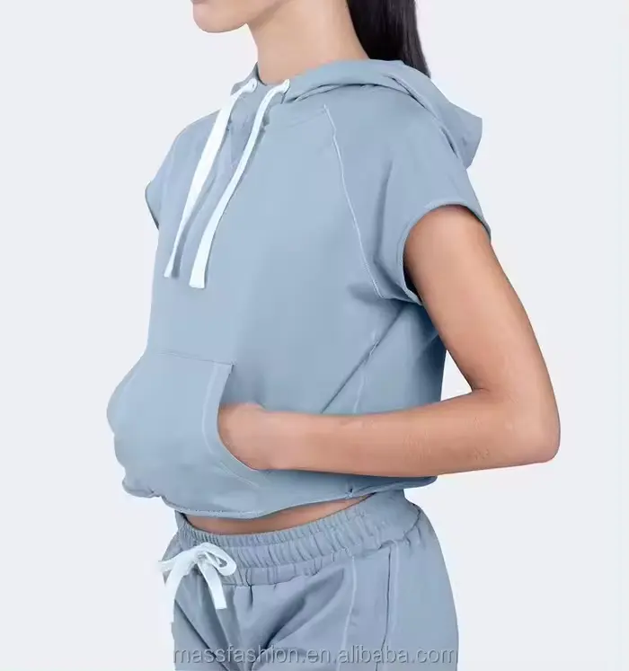하이 퀄리티 디자이너 티셔츠 여성용 민소매 자르기 탑 풀오버 핸드 포켓 스포티웨어 통기성 러닝 운동복
