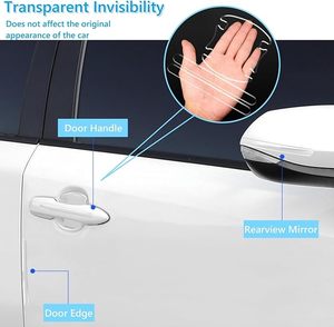 Film pelindung gagang pintu mobil, Set 8 stiker pelindung goresan berperekat Universal transparan untuk pegangan tersembunyi - Product Image 3