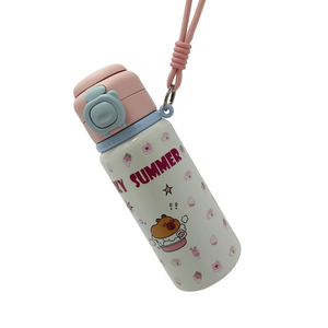 Botella de agua de acero inoxidable de 15oz/450ml para niños, libre de BPA, con tapa abatible y pajita. - Product Image 3
