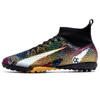 Chaussures de football sur gazon avec logo personnalisé, bottes à la cheville, fabriquées en usine, taquet pour intérieur, épingle à bout rond pour enfants, tailles pour hommes, vente en gros