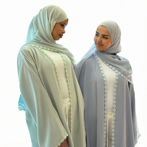 Abaya ouverte élégante Nida 2026 pour femmes musulmanes, en tissu, à manches longues, avec dentelle, pour l'automne, le printemps et l'été, style cardigan, avec hijab - Product Image 1