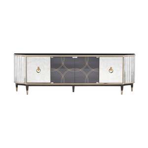 Unità di intrattenimento <span class=keywords><strong>in</strong></span> legno di lusso a 4 porte su misura mediorientale villa <span class=keywords><strong>TV</strong></span> supporto vetro specchio accenti Vintage retrò <span class=keywords><strong>TV</strong></span> - Product Image 6